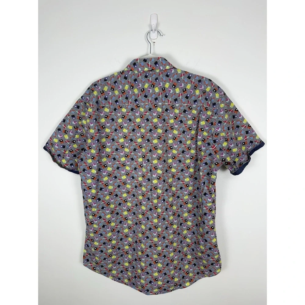 Bugatchi Men's Short Sleeve Shirt Geometric Pattern 100% Cotton Size Large